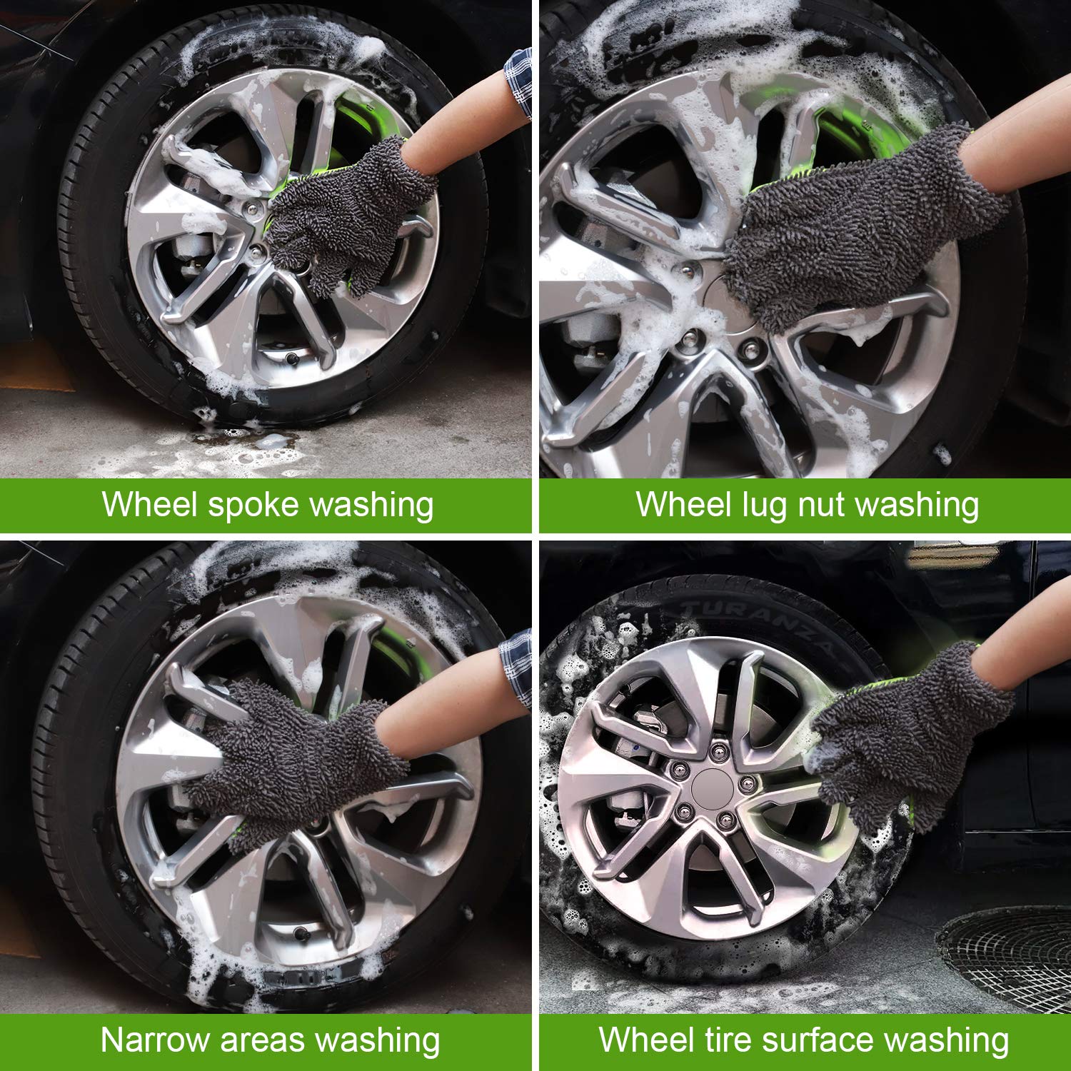 2 Pack XINDELL Microfiber Car Wash Mitts with Fingers - Extra Large Scratch Free & Lint Free Cleaning Mitt for Car Exterior, Interior & Motorcycle Washing - Perfect for Hand Wash, Detailing & Auto Care