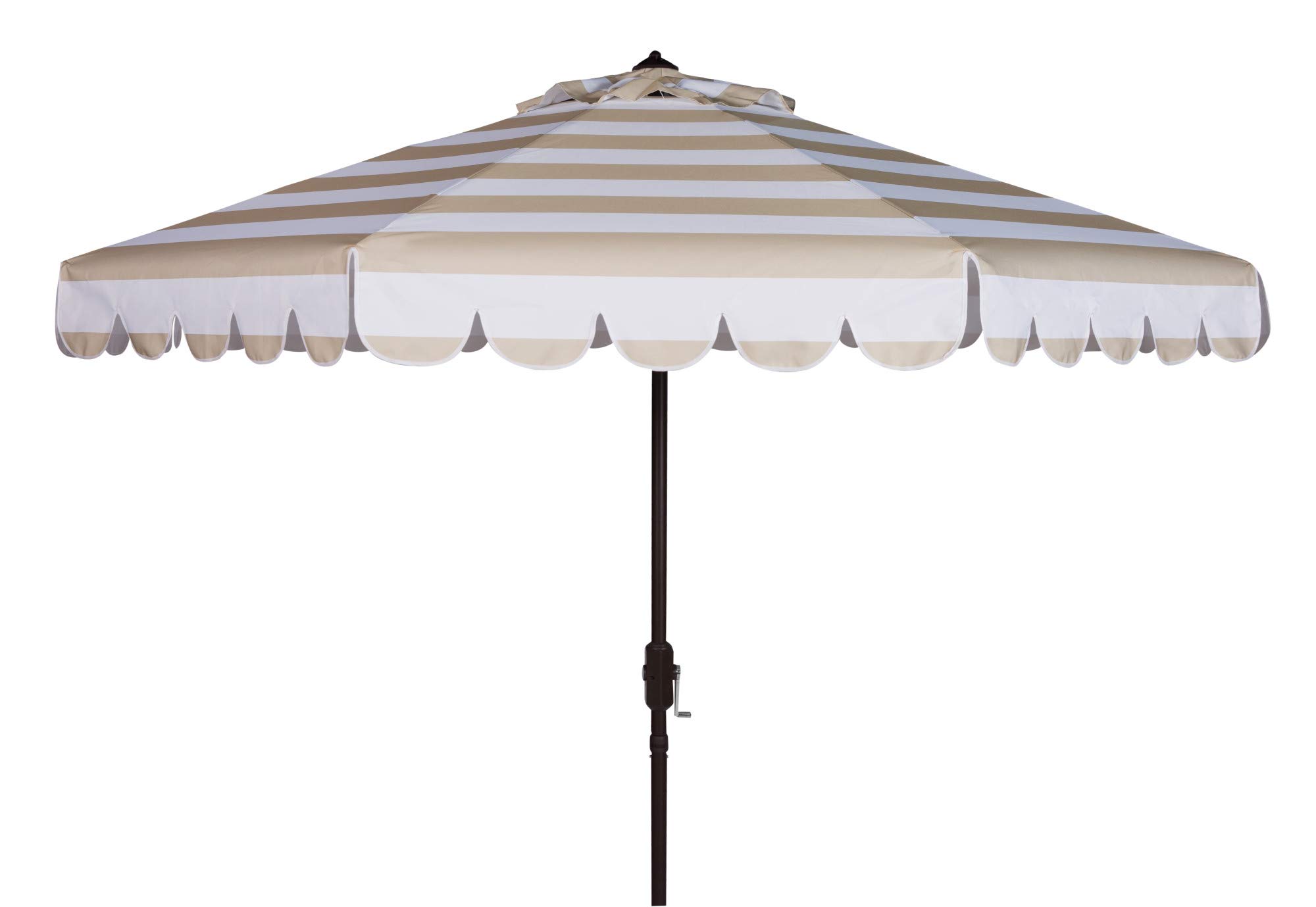 SAFAVIEH PAT8011A Maui Beige & White Striped 9FT Outdoor Patio Umbrella with Crank & Tilt - Perfect for Poolside, Backyard, Deck, and Garden Relaxation