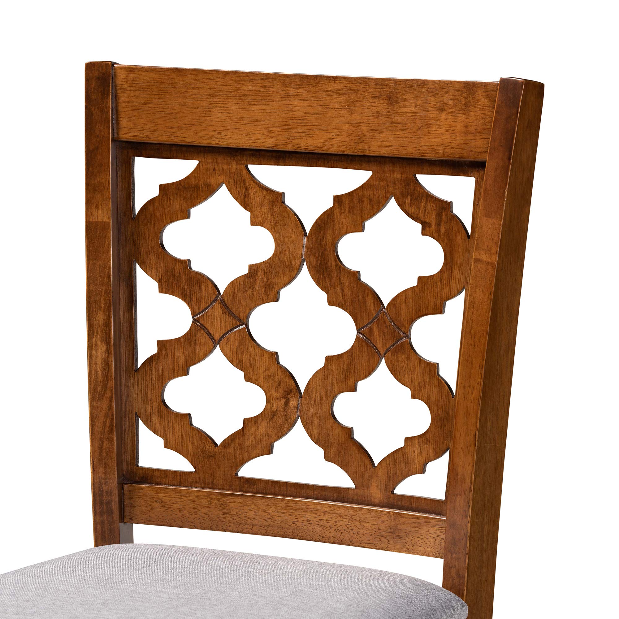 Baxton Studio Ramiro 5-Piece Pub Set - Grey Fabric Upholstered Bar Stools with Walnut Brown Wood Finish - Perfect for Kitchen Islands, Home Bars & Entertainment Spaces