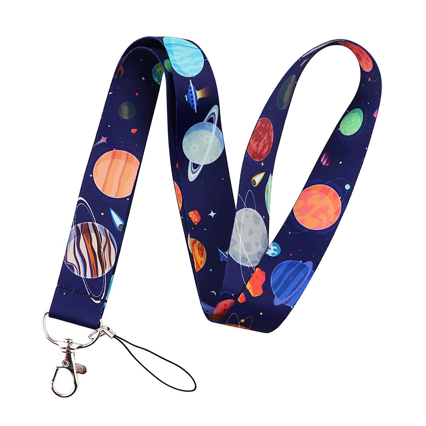 Universe Planet Astronaut Spaceship Lanyard Keychain - NASA Inspired ID Badge Holder & Card Rope for Work, School, Cosplay and Space Enthusiasts