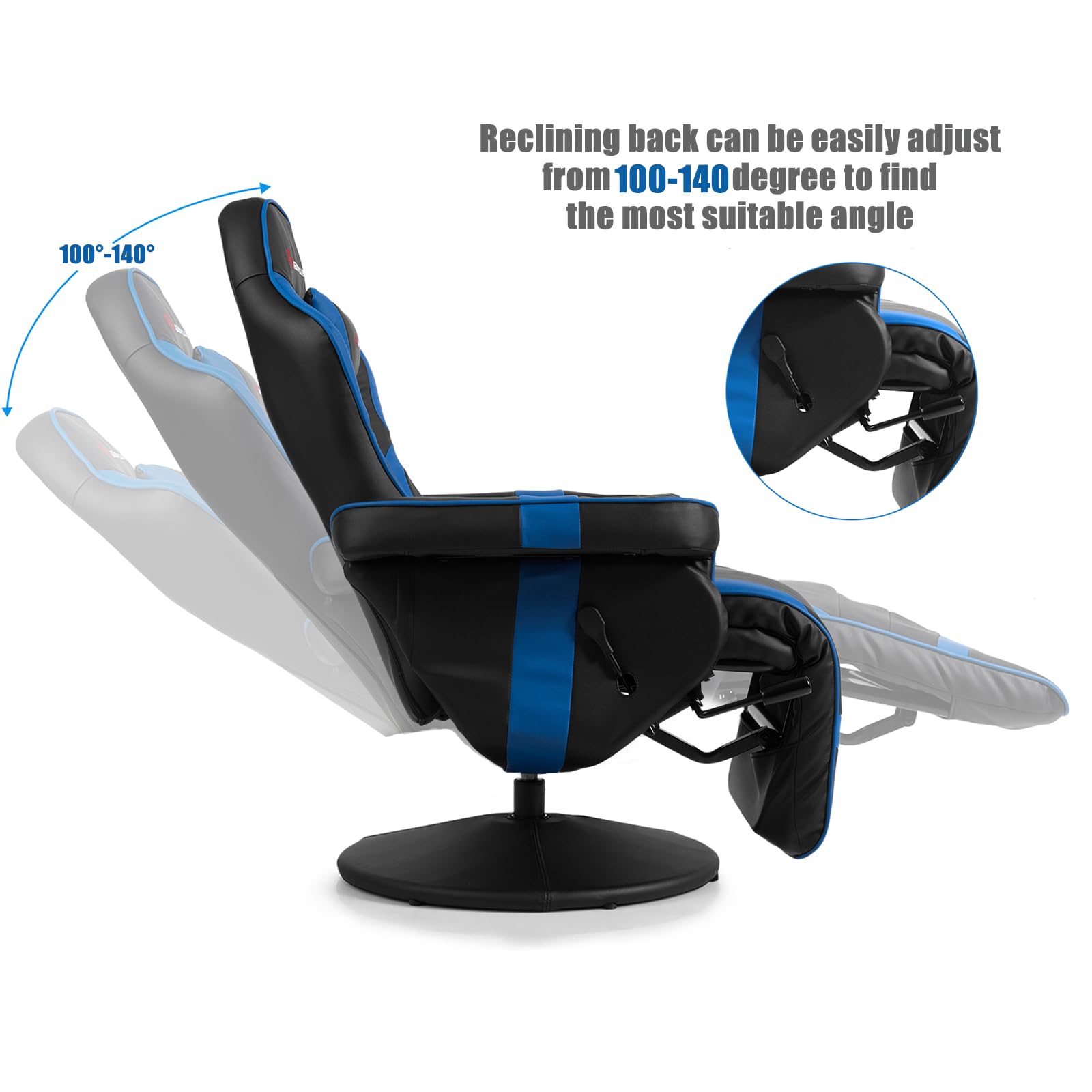 Powerstone Ergonomic Gaming Recliner Chair with Massage & Footrest - Adjustable PU Leather Sofa for Living Room - Includes Cup Holder, Headrest & Side Pouch - Navy Blue - Perfect for Gaming, Relaxing & Home Theater Seating