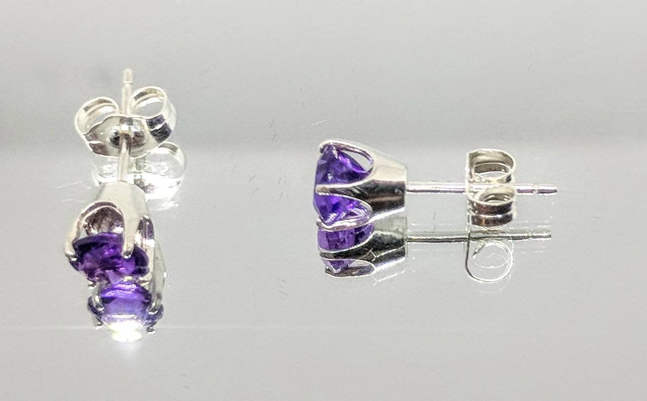Natural Amethyst Stud Earrings - 6mm Solid Sterling Silver or 14K Gold (Yellow/White/Rose) - February Birthstone Jewelry - Tiny Elegant Earrings for Women & Kids - Perfect for Gifts, Birthdays & Everyday Wear