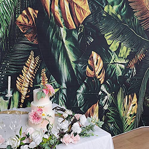 8 ft Vinyl Photography Backdrop Tropical Forest Leaves Printed - Wedding, Baby Shower, Birthday Party Decorations, Photo Booth Background
