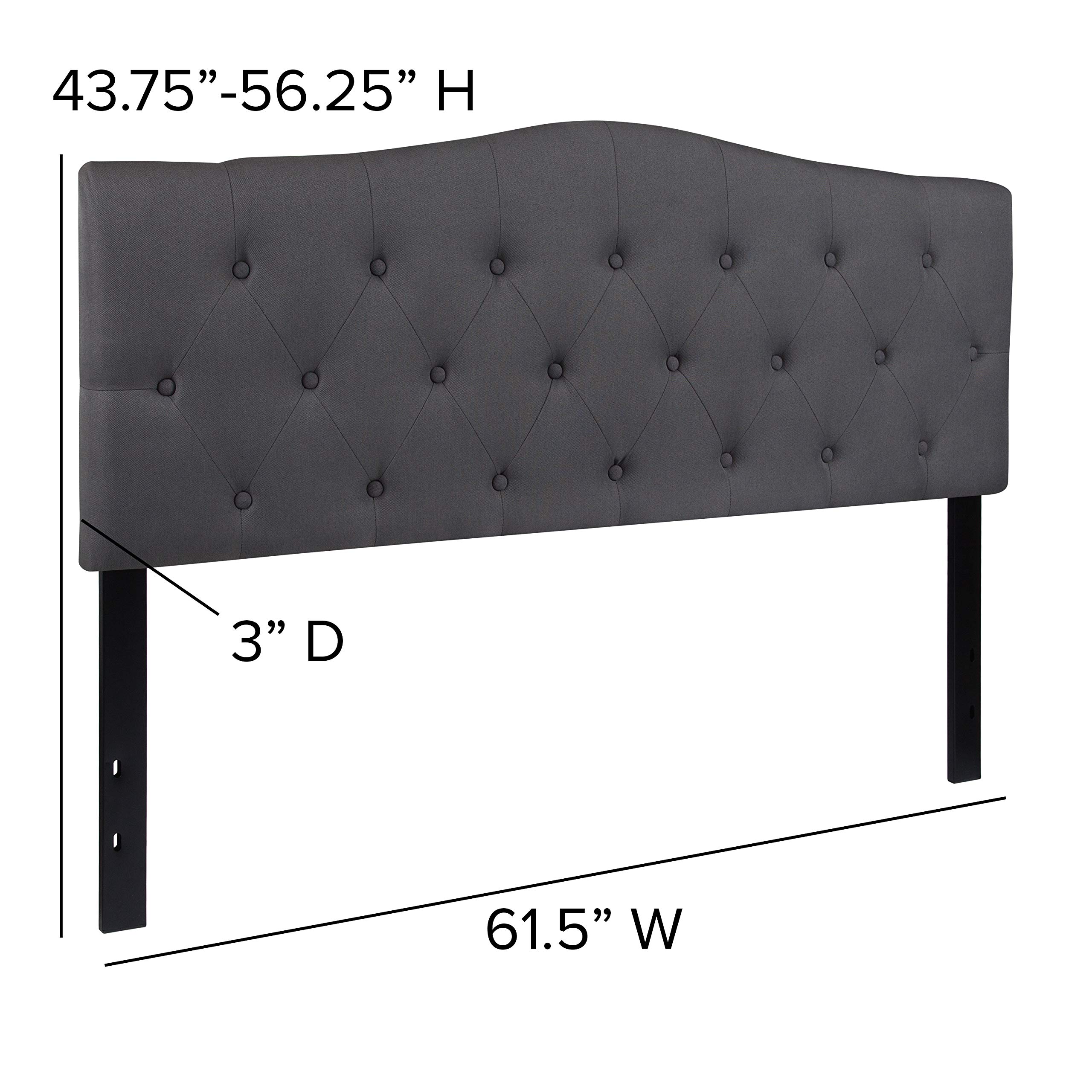 Flash Furniture Cambridge Tufted Upholstered Queen Size Headboard - Adjustable Height Dark Gray Fabric Bed Headboard for Master Bedroom, Guest Room & Home Decor
