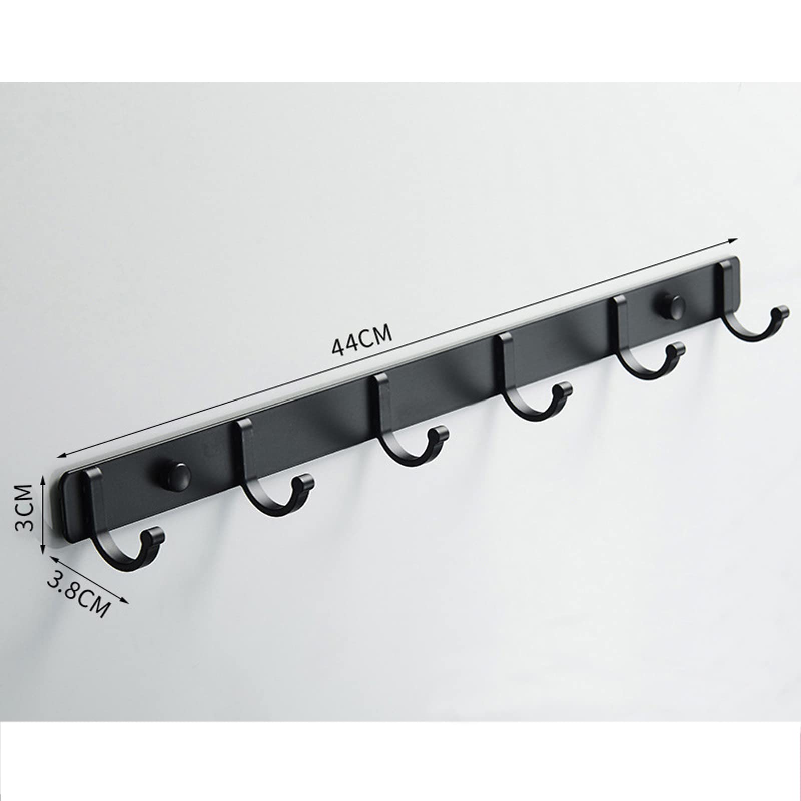 Modern Black Wall Mounted Coat Rack with 6 Hooks - 17.32 x 1.50 Inch Entryway Organizer for Jackets, Hats & Towels - Space Saving Clothes Hanger for Bathroom, Bedroom & Hallway