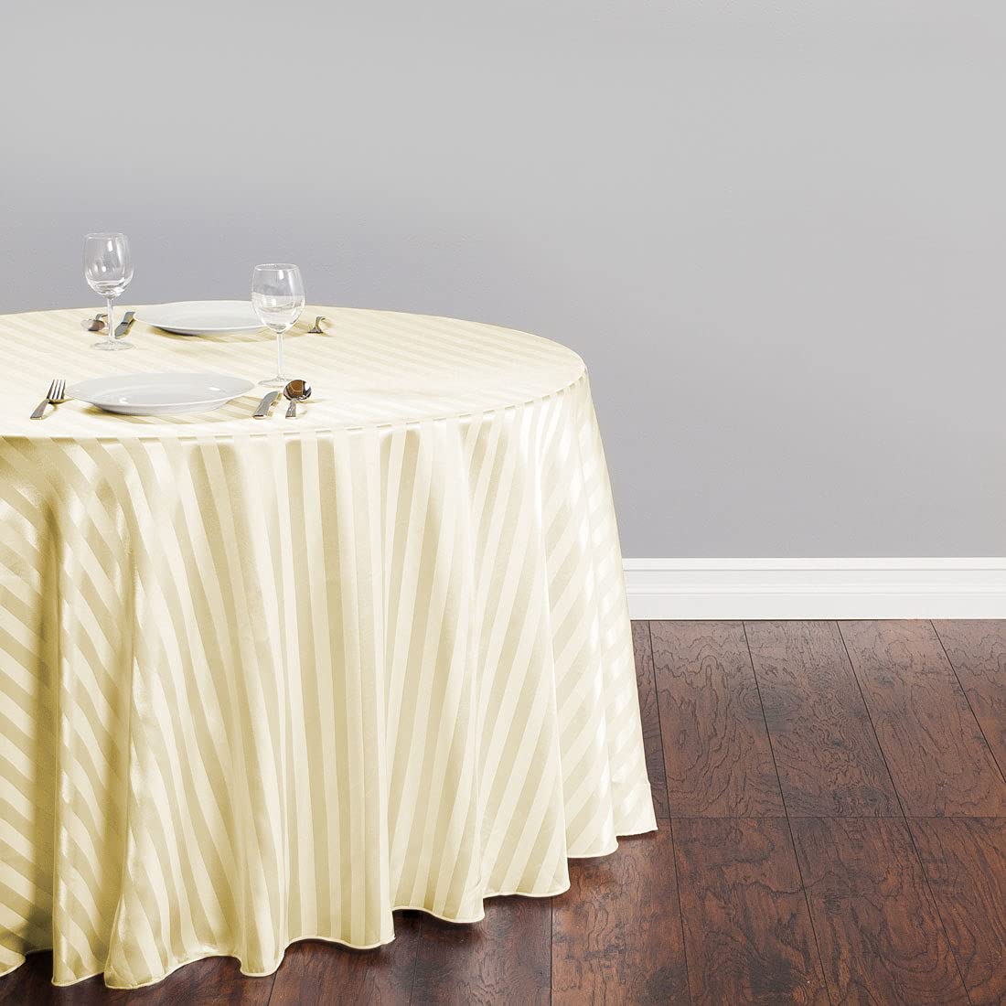 Premium 500TC Egyptian Cotton Round Tablecloth Set of 2 - 54 Inch Ivory Striped Dining Table Cover for Kitchen, Restaurant & Party Decorations | Elegant Home Decor & Holiday Dinner Table Setting