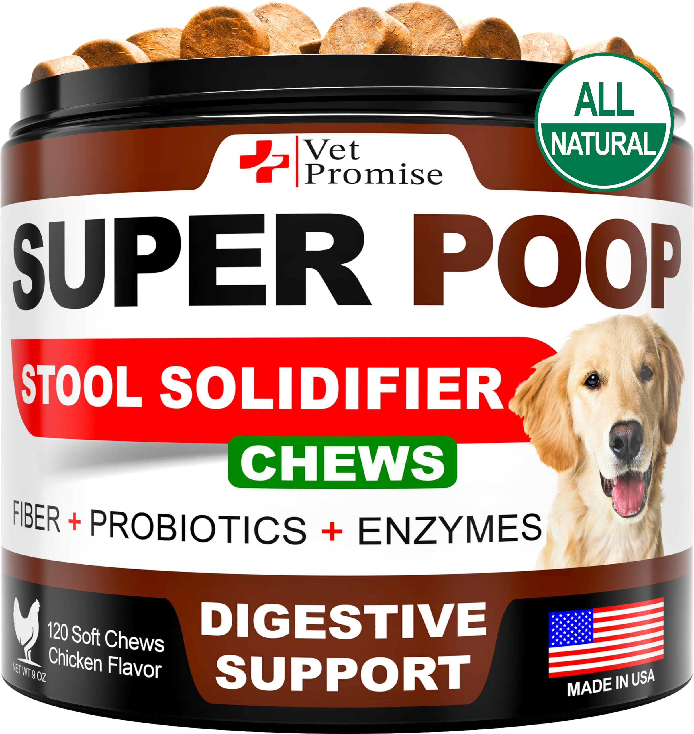 Super Poop Probiotics for Dogs - Digestive Health Supplement with 6 Probiotics & Enzymes - Dog Stool Softener & Fiber Support - Promotes Healthy Gut & Firm Stools - Diarrhea Relief - 120 Chewable Treats - Perfect for Sensitive Stomachs & Digestive Issues