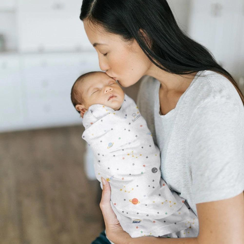 Halo 100% Cotton Sleepsack Swaddle (TOG 1.5) - Soft Baby Swaddle Blanket for Newborns & Infants - Space Themed Sleepwear for Safe & Comfortable Nighttime Sleep