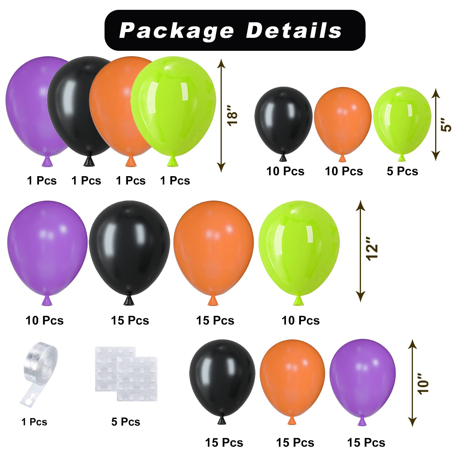 Halloween Balloon Arch Garland Kit - 124pcs Black Purple Orange Green Latex Balloons for Halloween Party Decorations, Birthday Celebrations, Home & Outdoor Decor