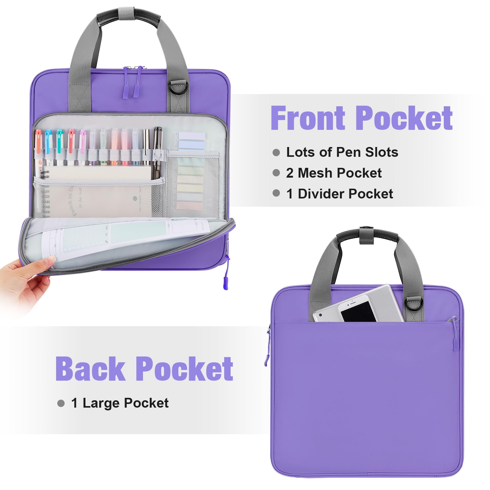 3 Ring 2 Inch Zipper Binder - 500 Sheet Capacity School Binder with Zipper Closure for Students, Fits 13-Inch MacBook, Includes Handle & Adjustable Shoulder Strap - Perfect for School, College, Office & Travel (Purple)
