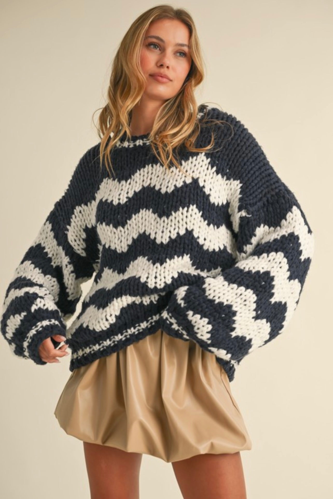 Cozy Striped Chunky Knit Sweater for Women - Soft Winter Pullover with Thick Yarn - Perfect for Casual Outfits, Layering & Cold Weather Fashion