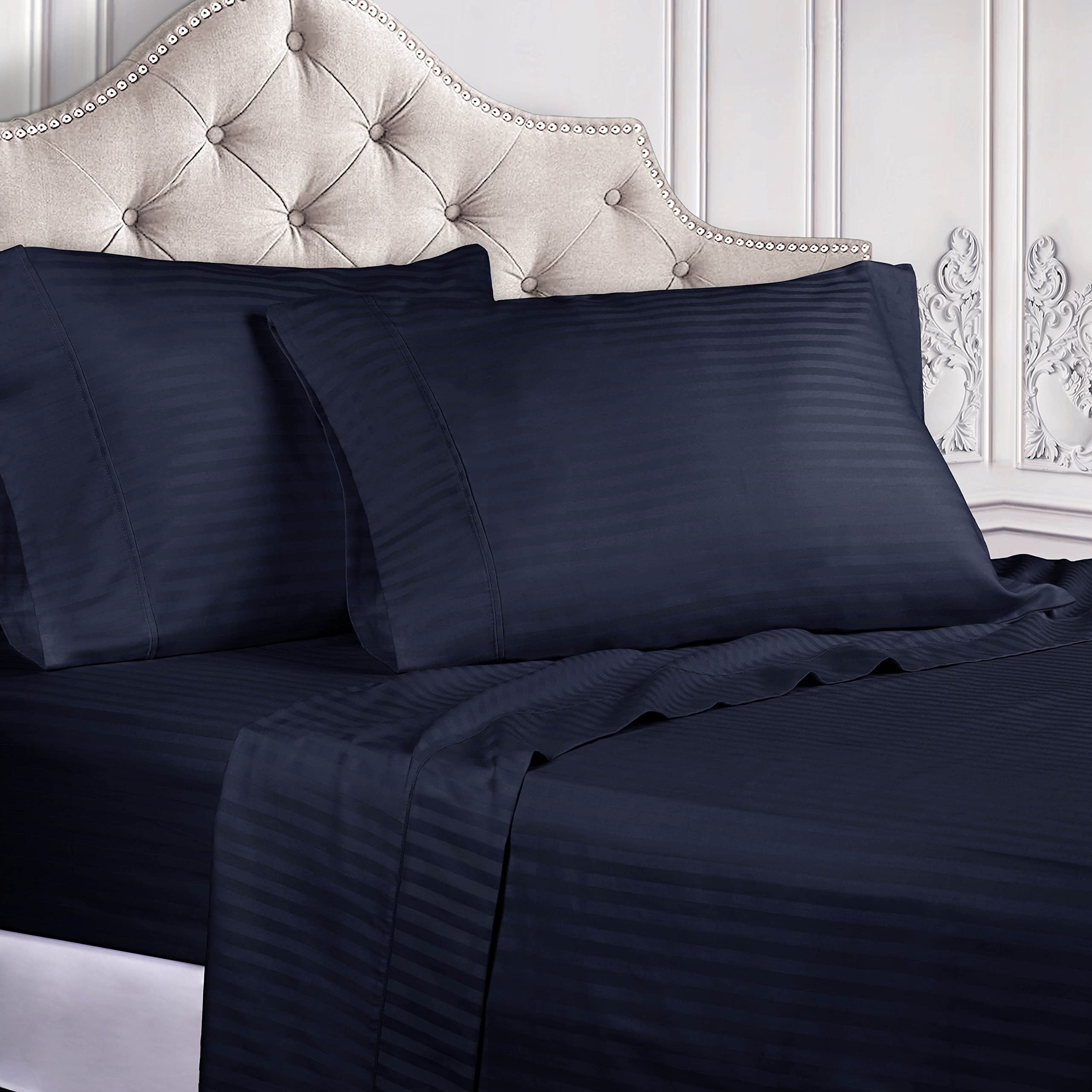 Premium EC400SHST 100% Cotton California King Sheet Set - Navy Blue, Soft & Breathable for Ultimate Comfort - Perfect for Master Bedroom, Guest Room, or Luxury Hotel