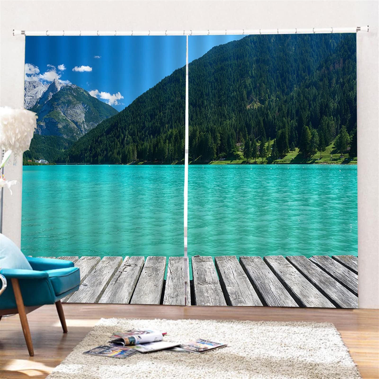 SK Studio Blackout Curtains 80x84 Inches - 3D Printed Thermal Insulated Room Darkening Drapes for Bedroom, Living Room & Kitchen - Sunset Lake Design, 2 Panels Set for Privacy & Light Blocking - Perfect for Home Theater, Daytime Napping & Energy Efficiency