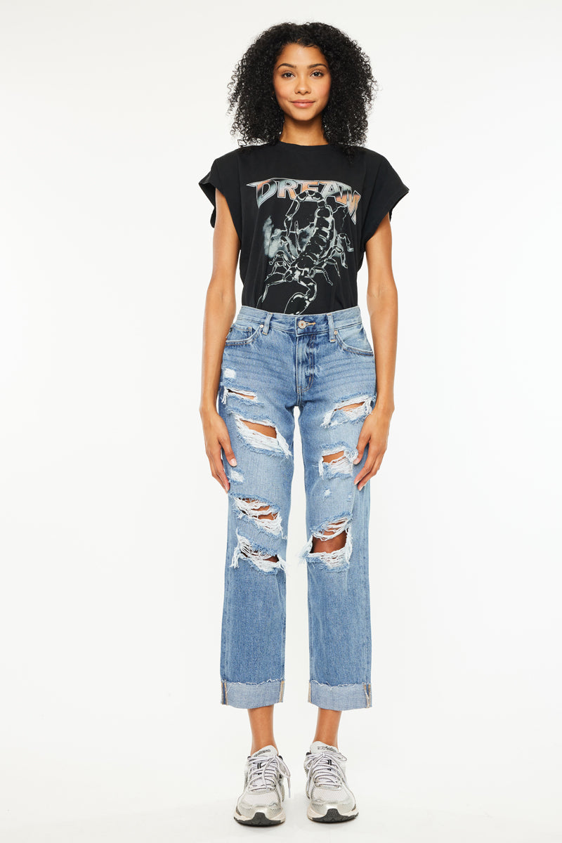 Delta Mid Rise Boyfriend Jeans for Women - Comfortable Stretch Denim Pants - Casual Everyday Wear for Outings & Weekend Style