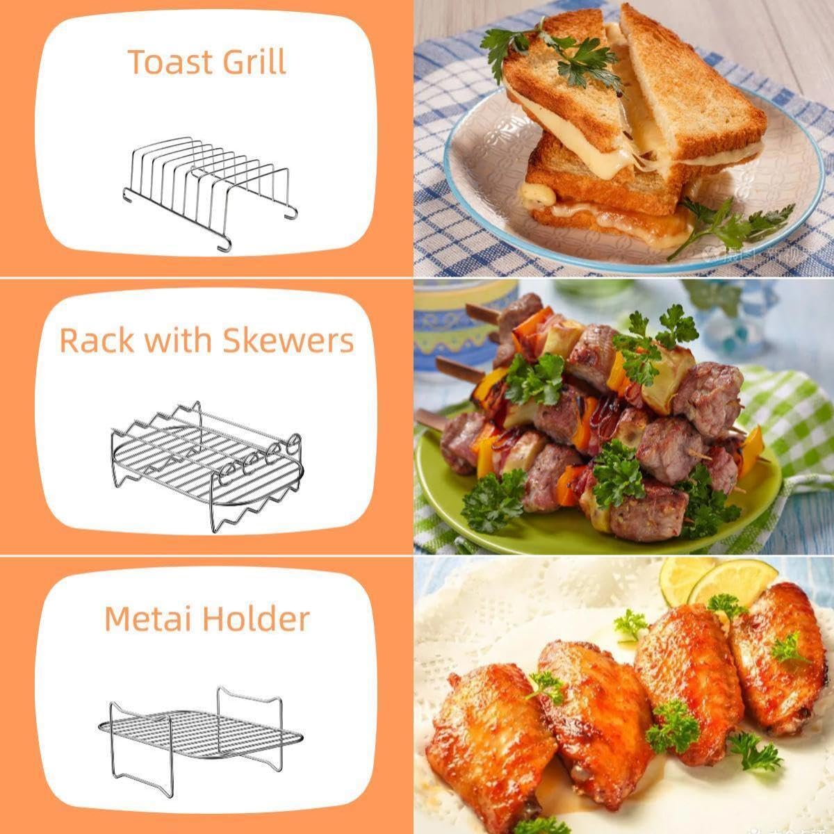 12-Piece Air Fryer Accessories Set Compatible with Ninja, Tower, Instant Vortex & Salter 7.6L-9.5L Dual Air Fryers - Includes Silicone Liners, Racks, Gloves, Bread Pan & Tools - Perfect for Healthy Frying, Baking & Meal Prep