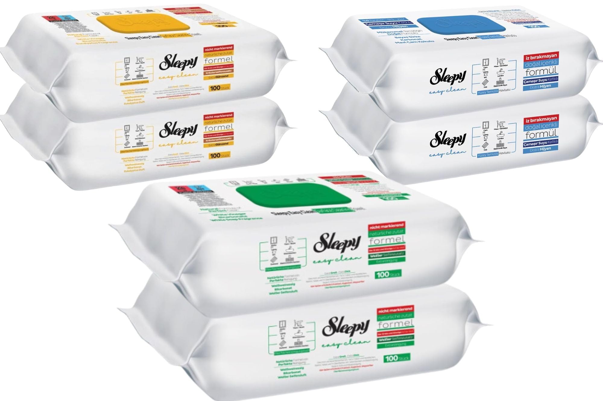 Sleepy Easy Clean Surface Cleaning Cloths - 6 Pack (600 Sheets) | White Soap Additive | Multi-Purpose Disposable Wipes for Kitchen, Bathroom & Office Cleaning