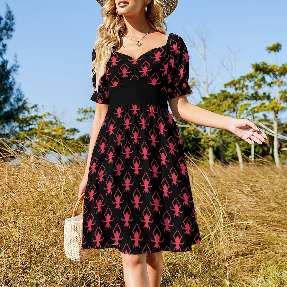 Gothic Sweetheart Dress with Spider Print - Elegant Pink Lace Prom Dress for Women | Perfect for Halloween, Cosplay, and Gothic Parties