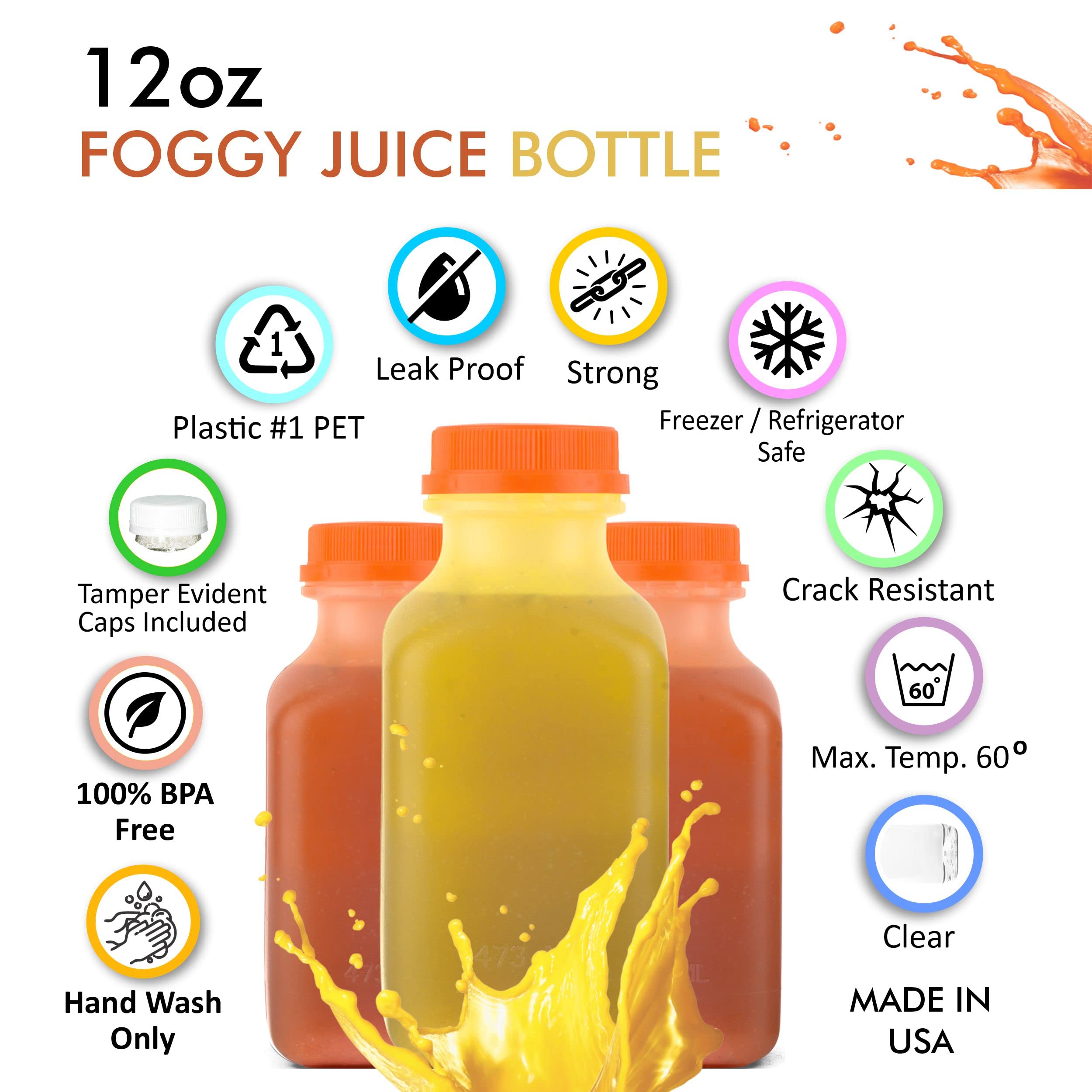 EcoQuality 12oz Empty Plastic Juice Bottles with Tamper Evident Caps - BPA-Free Smoothie & Beverage Containers for Juices, Milk, Meal Prep, Picnics & On-the-Go Drinks (Pack of 200) - Perfect for Home, Cafes & Juice Bars