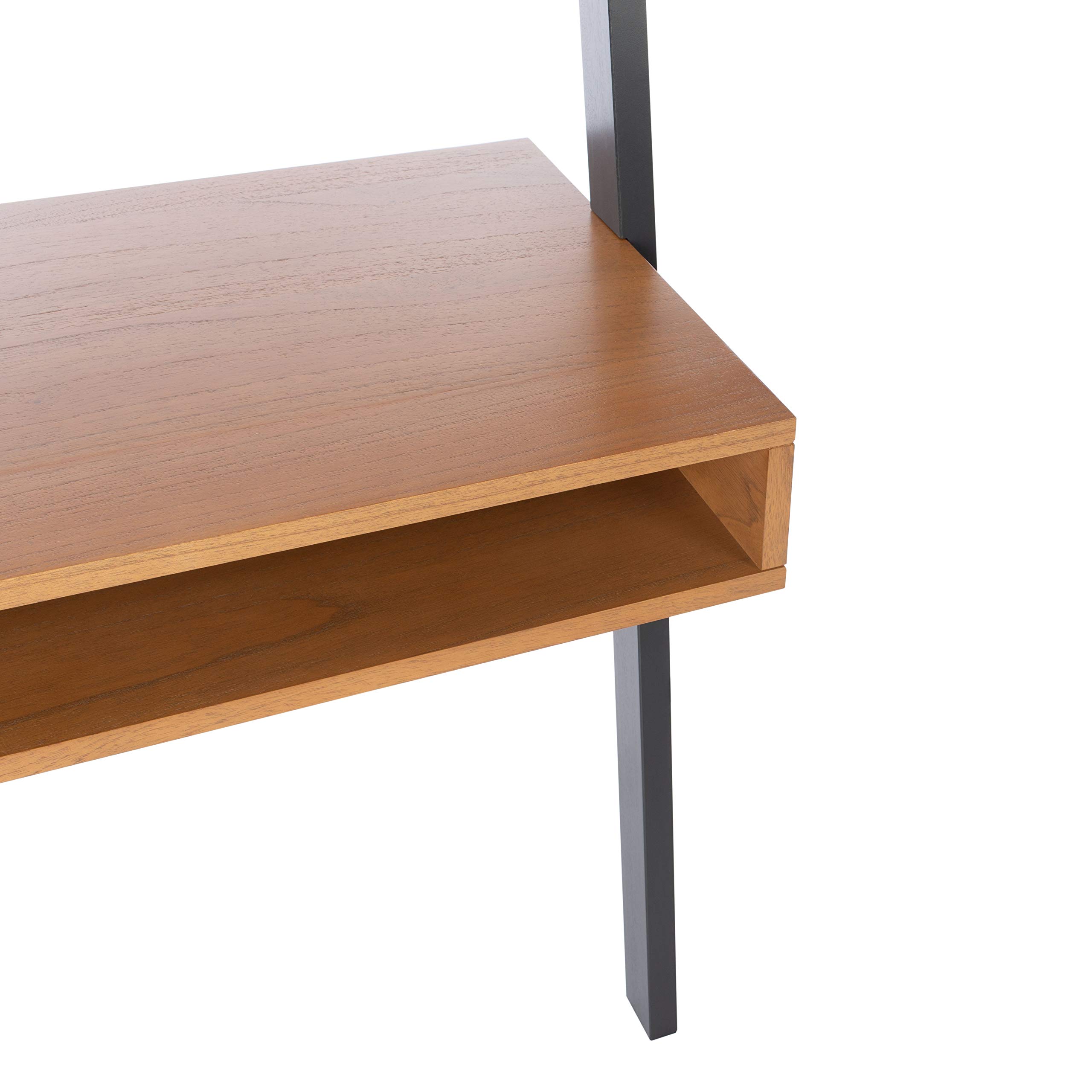 SAFAVIEH Home Collection Kamy Natural and Charcoal 2-Shelf Leaning Desk - Modern Wooden Ladder Shelf for Home Office, Living Room & Bedroom Storage