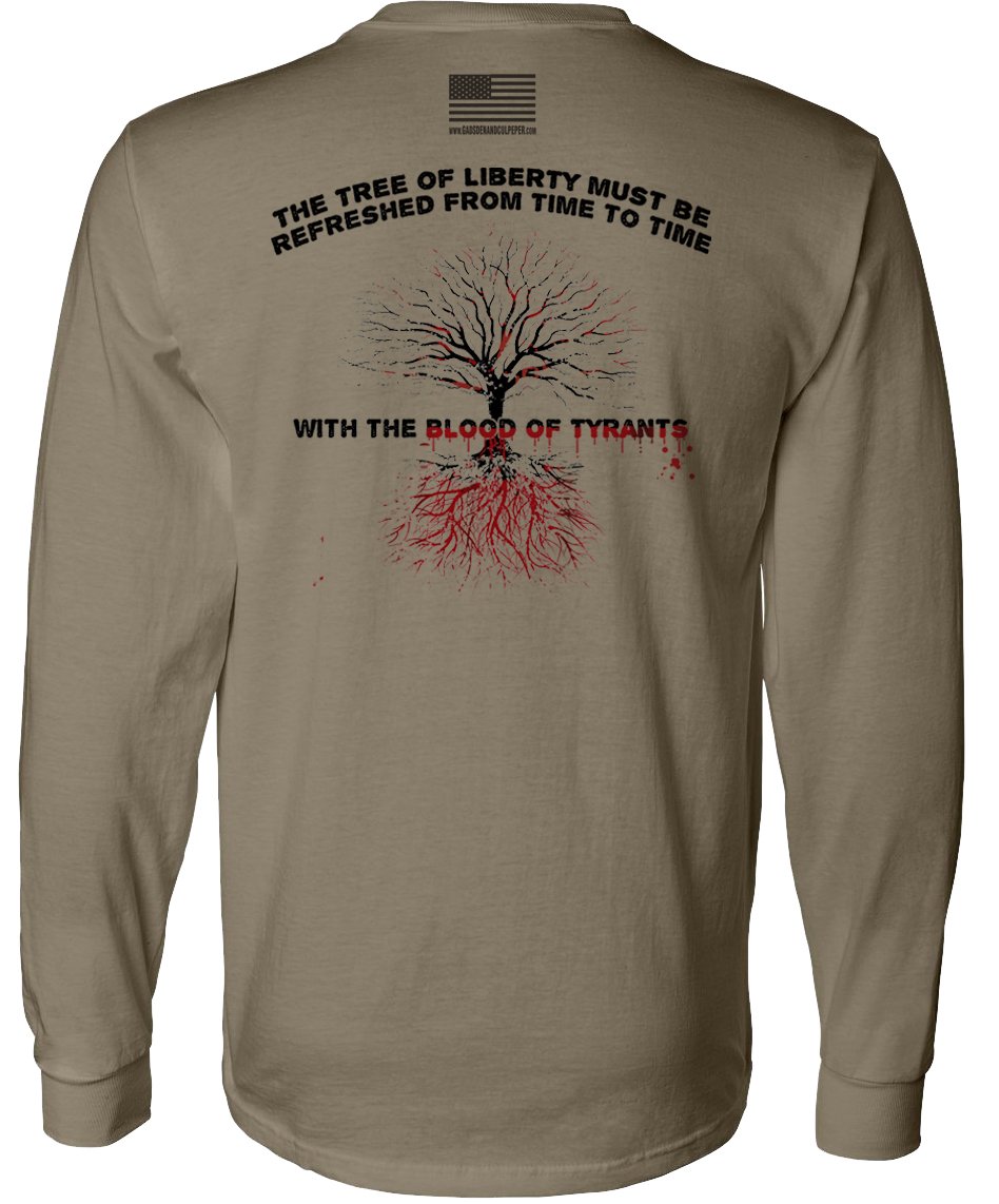 Gadsden & Culpeper Long Sleeve Shirt - Coyote Blood of Tyrants - for Outdoor & Patriotic Events