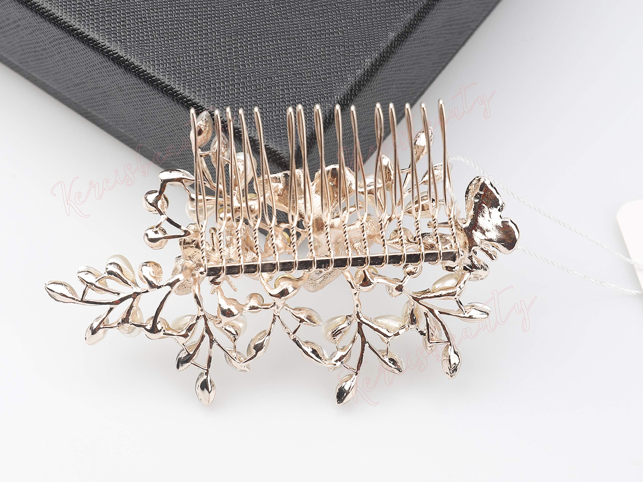 Kercisbeauty Rose Gold Bridal Hair Comb - Light Champagne Wedding Headpiece for Bride & Bridesmaids | Elegant Hair Accessories for Weddings, Prom, Parties & Special Occasions