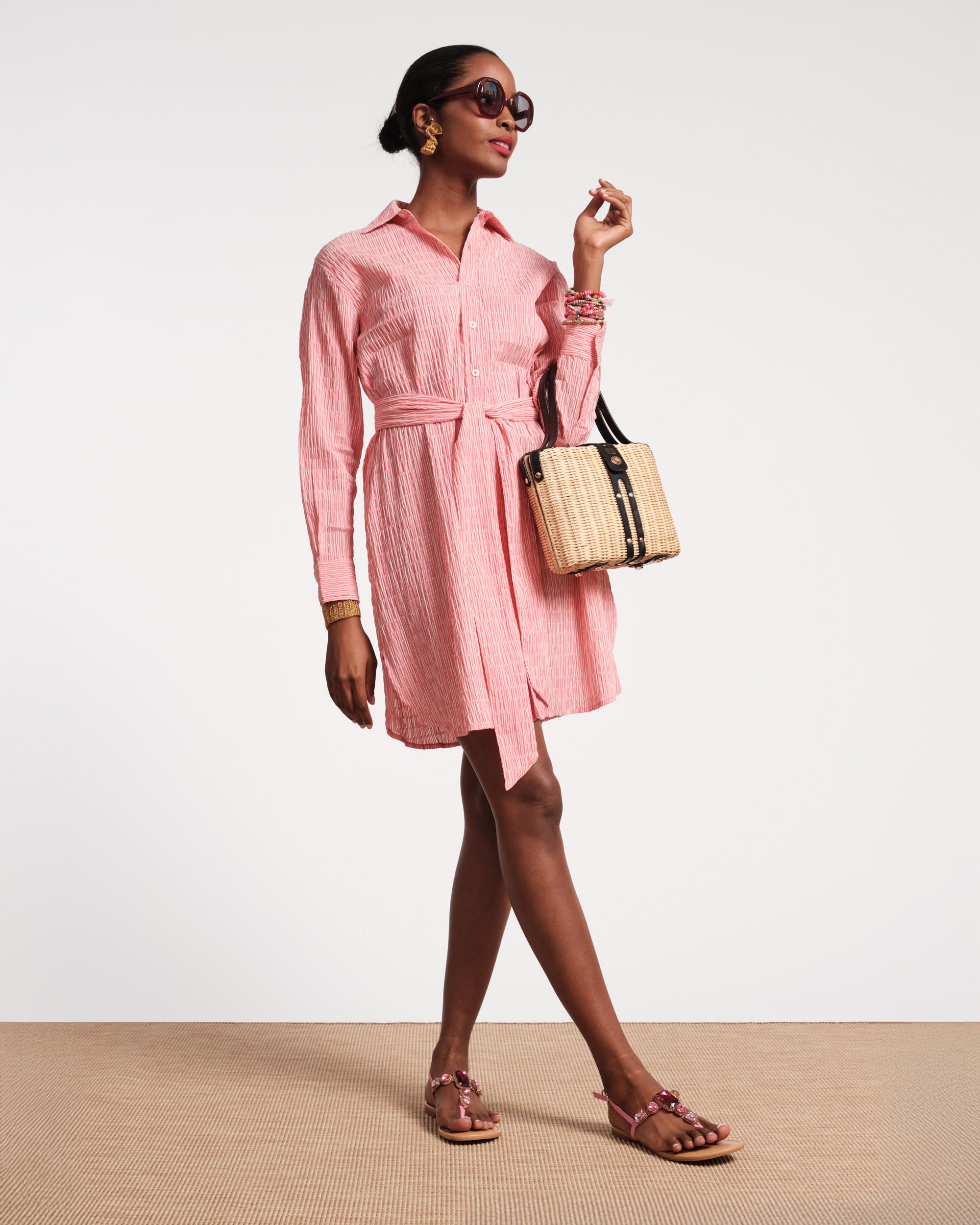 Stylish Pink Shirtdress for Women - Flattering & Comfortable Casual Dress for Office, Date Night & Everyday Wear