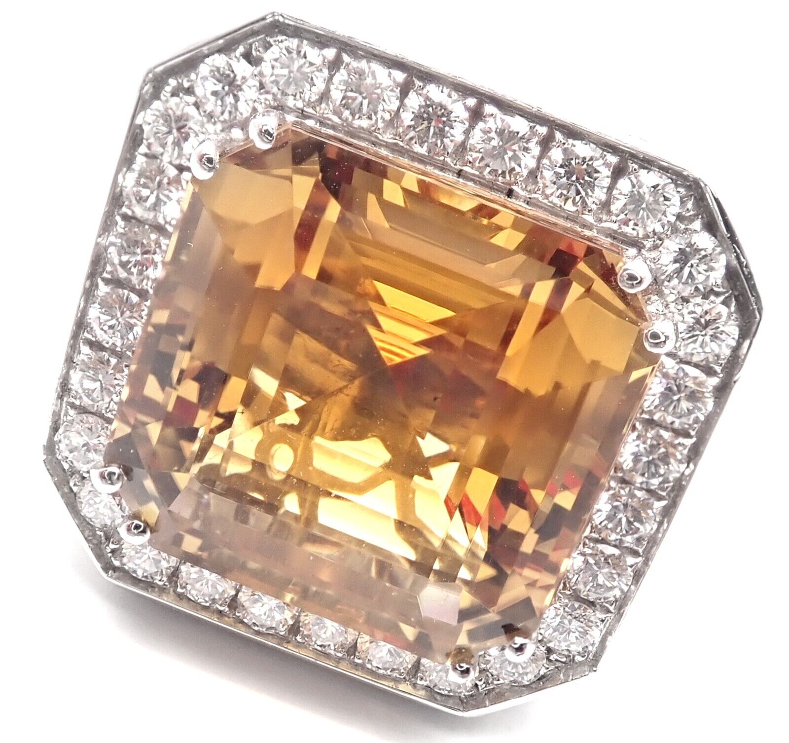 Authentic Pasquale Bruni 18K White Gold Diamond Citrine Large Ring | Luxury Statement Jewelry for Weddings & Special Occasions