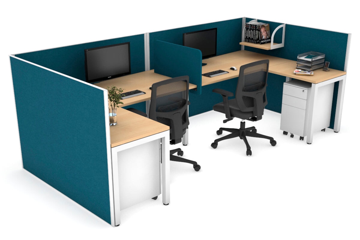 Quadro Square Legs 2-Person Corner Workstation - U-Shaped White Frame Office Desk [1800L x 1800W with Cable Management] - Perfect for Home Office & Collaborative Workspaces