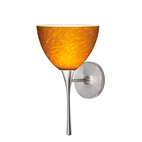 WAC Lighting WS57LED-G541AM/BN Faberge LED Wall Sconce with Amber Glass Shade, Brushed Nickel Finish - Indoor/Outdoor Lighting for Hallway, Patio & Entryway Decor