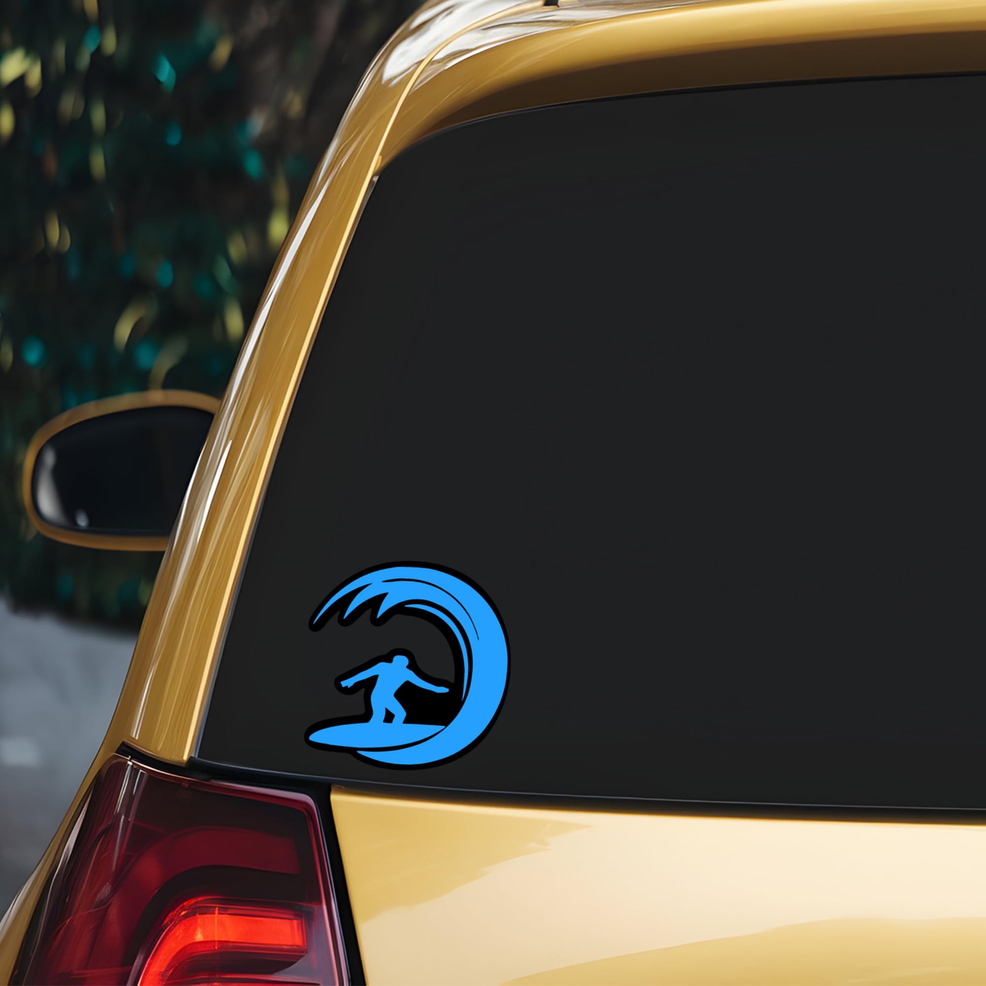 Waterproof Surfing Wave Vinyl Decal Sticker - Light Blue on Black - 5 Inch Car, Truck, Laptop, Cup & Wall Sticker - Beach Ocean Theme Design (KCD810LBL) - Perfect for Surfers, Beach Lovers & Outdoor Enthusiasts