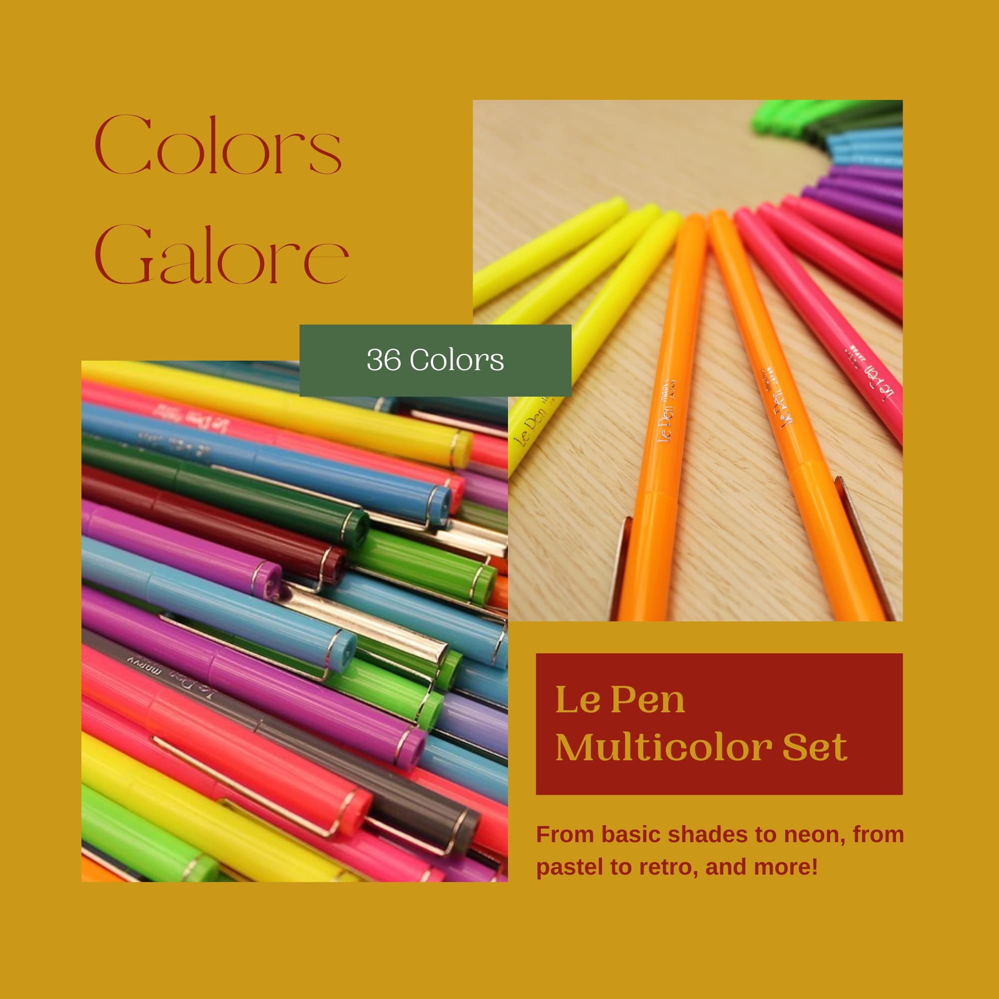Uchida Le Pens 36-Color Multicolor Fine Line Pen Set - 0.3mm Smudge-Proof Journaling Pens for Writing, Drawing & Art - Perfect for Bullet Journals, Scrapbooking, Note Taking & Creative Projects