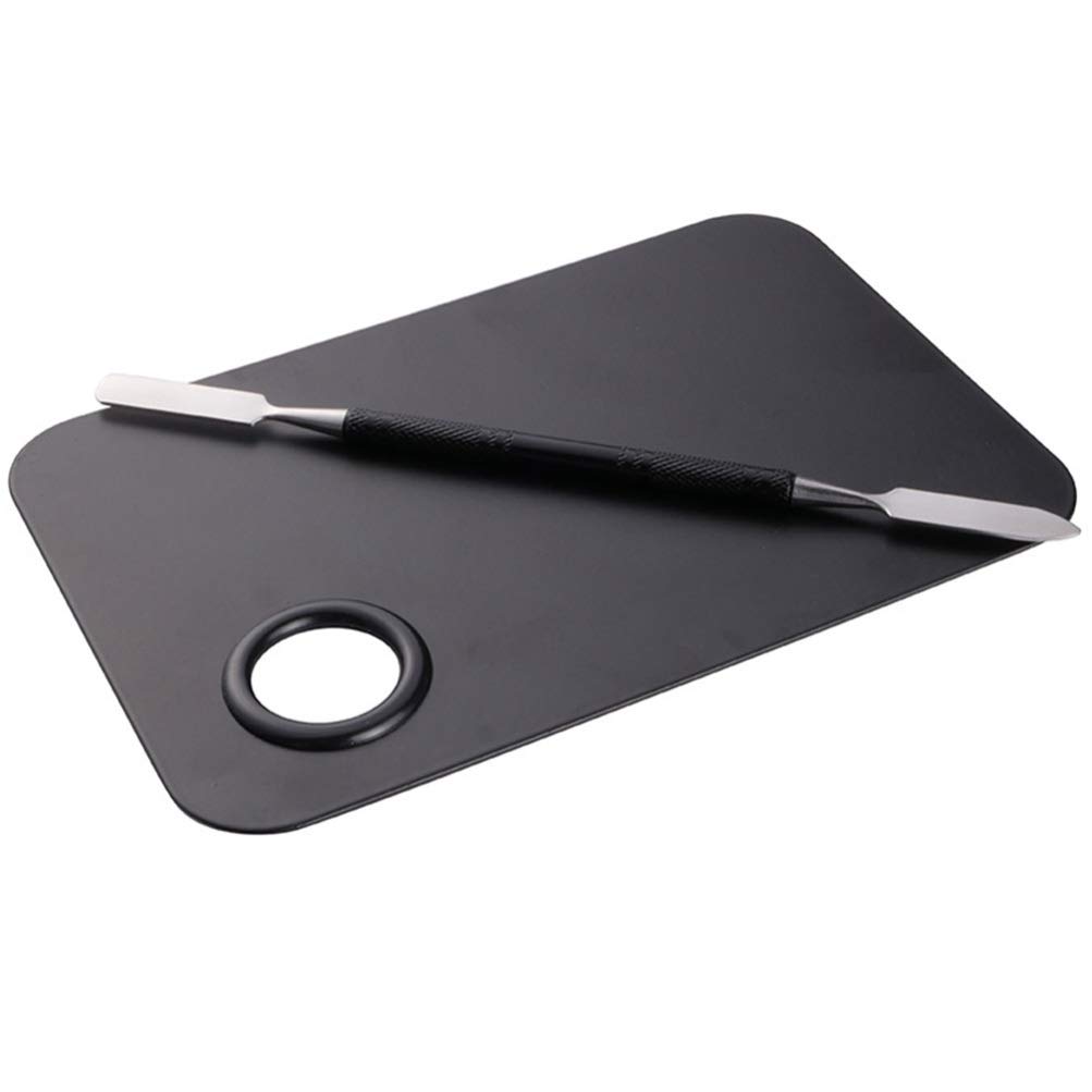 KALLORY 2-Piece Stainless Steel Makeup Palette Set with Spatula - Professional Cosmetic Mixing Tray for Foundation, Nail Art & Makeup Application - Perfect for Salon, Home & Travel Use