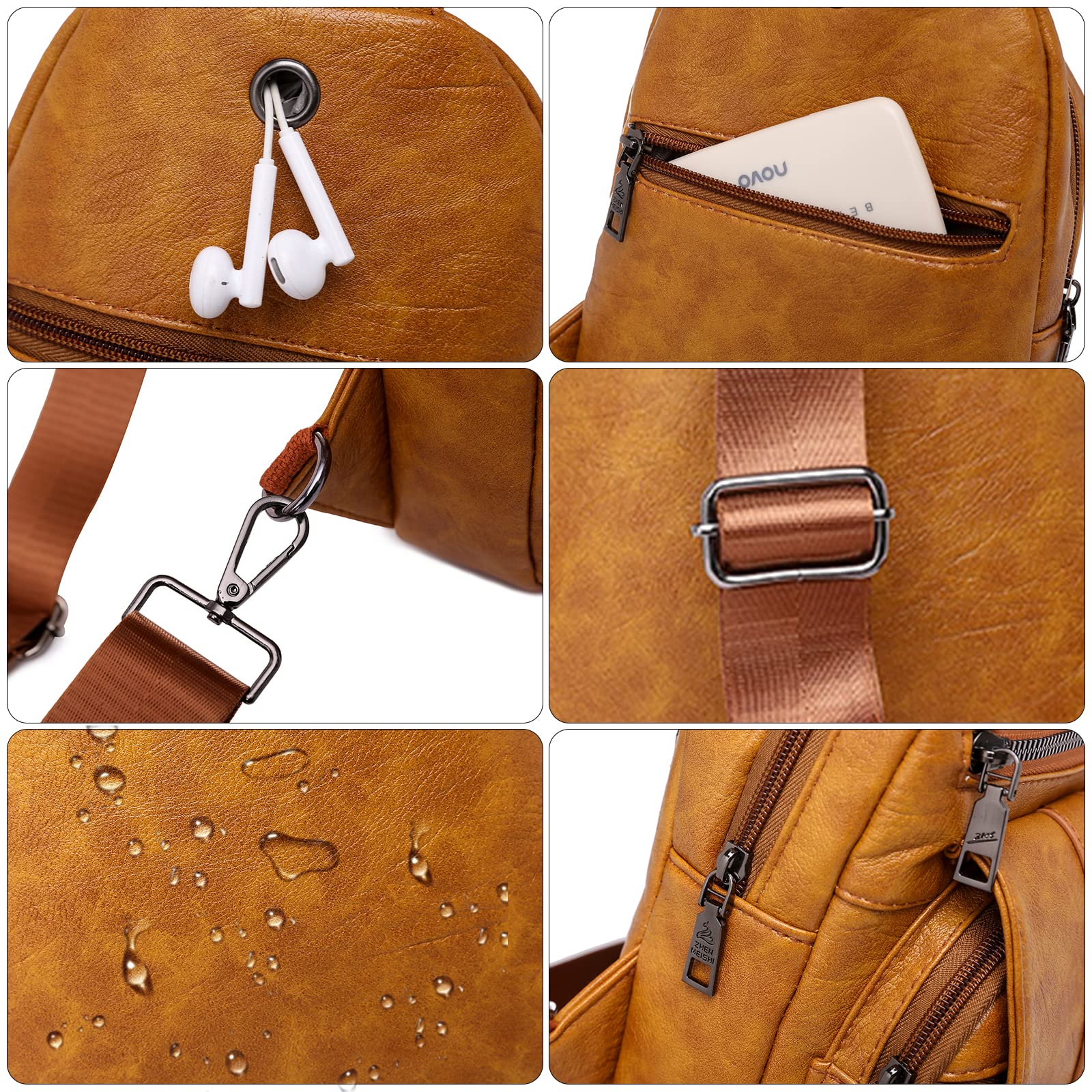 Waterproof Leather Sling Bag for Women - Fashionable Crossbody Chest Bag & Small Backpack Purse for Travel, Hiking, and Daily Use