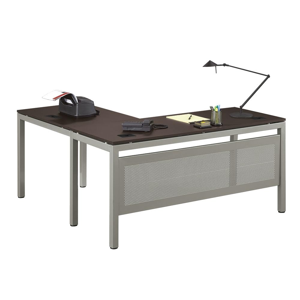 Modern L-Shaped Office Desk with Mobile Pedestal & Bookcase - Warm Ash Laminate, Brushed Nickel Handles - Space-Saving Workstation for Home Office, Gaming Setup or Small Business Workspace