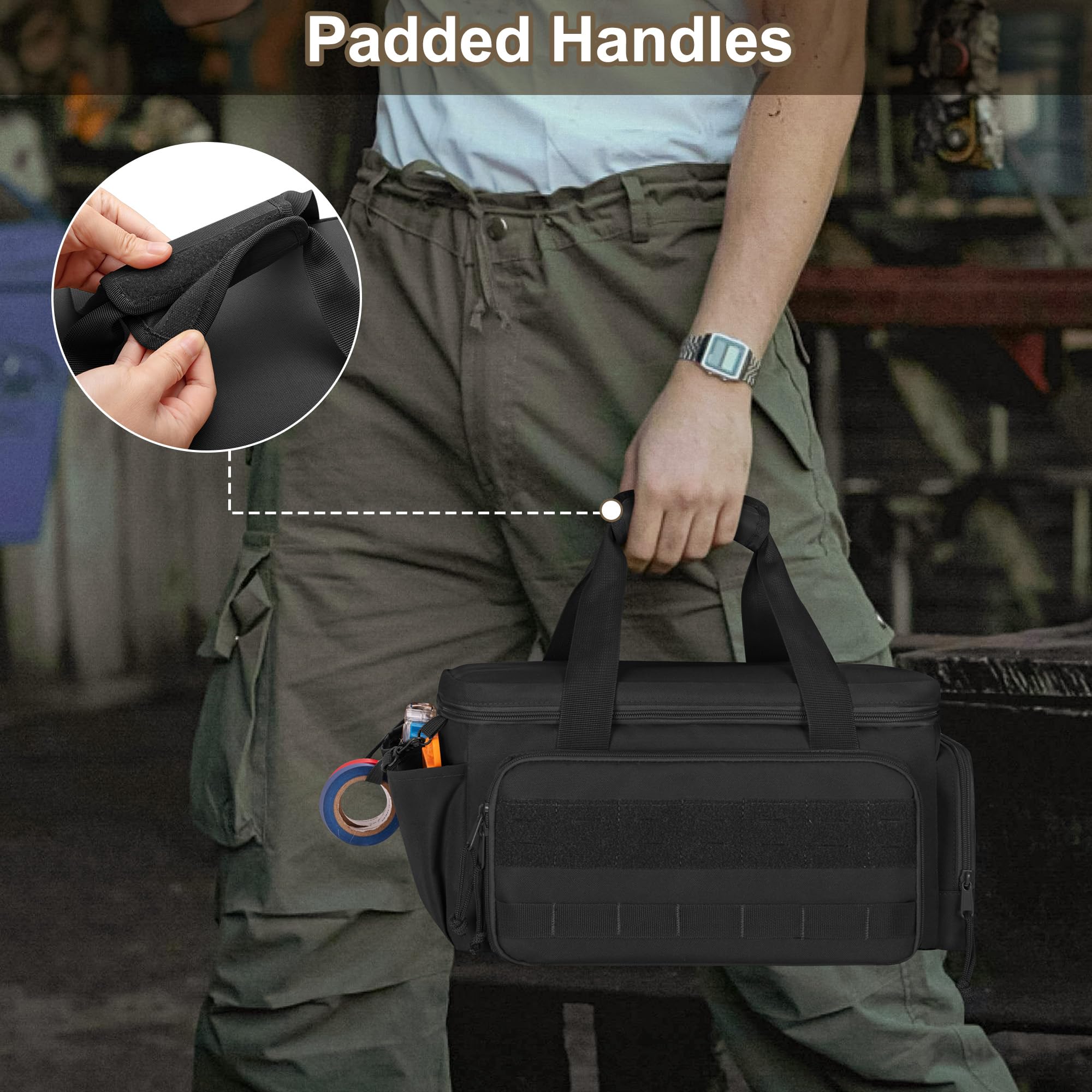 14-Inch Heavy Duty Tool Bag with Anti-Slip Bottom - Durable Hand Tool Organizer for Electricians, Carpenters & Handymen - Tactical Work Tote for Repair & DIY Projects - Perfect for Job Sites, Home Garage & Workshop Use