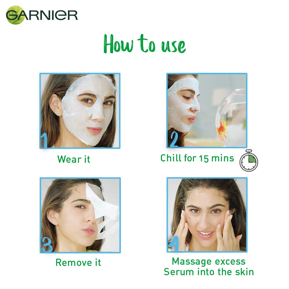 Garnier Skin Naturals Hydra Bomb & Green Tea Face Serum Sheet Masks (Blue & Green) 32g - Hydrating & Detoxifying Skincare for Glowing Skin - Perfect for Daily Use, Spa Nights & Travel Skincare Routine