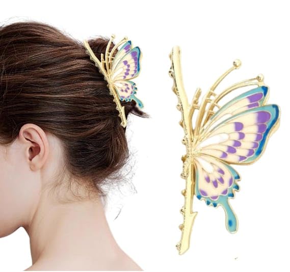 Butterfly Hair Clips for Women - Large Non-Slip Metal Hair Claw Clips with Sparkly Design - Strong Hold Hair Accessories for Ponytails, Buns & Updos - Perfect Hair Clips for Women & Girls - Great Gift Idea for Her