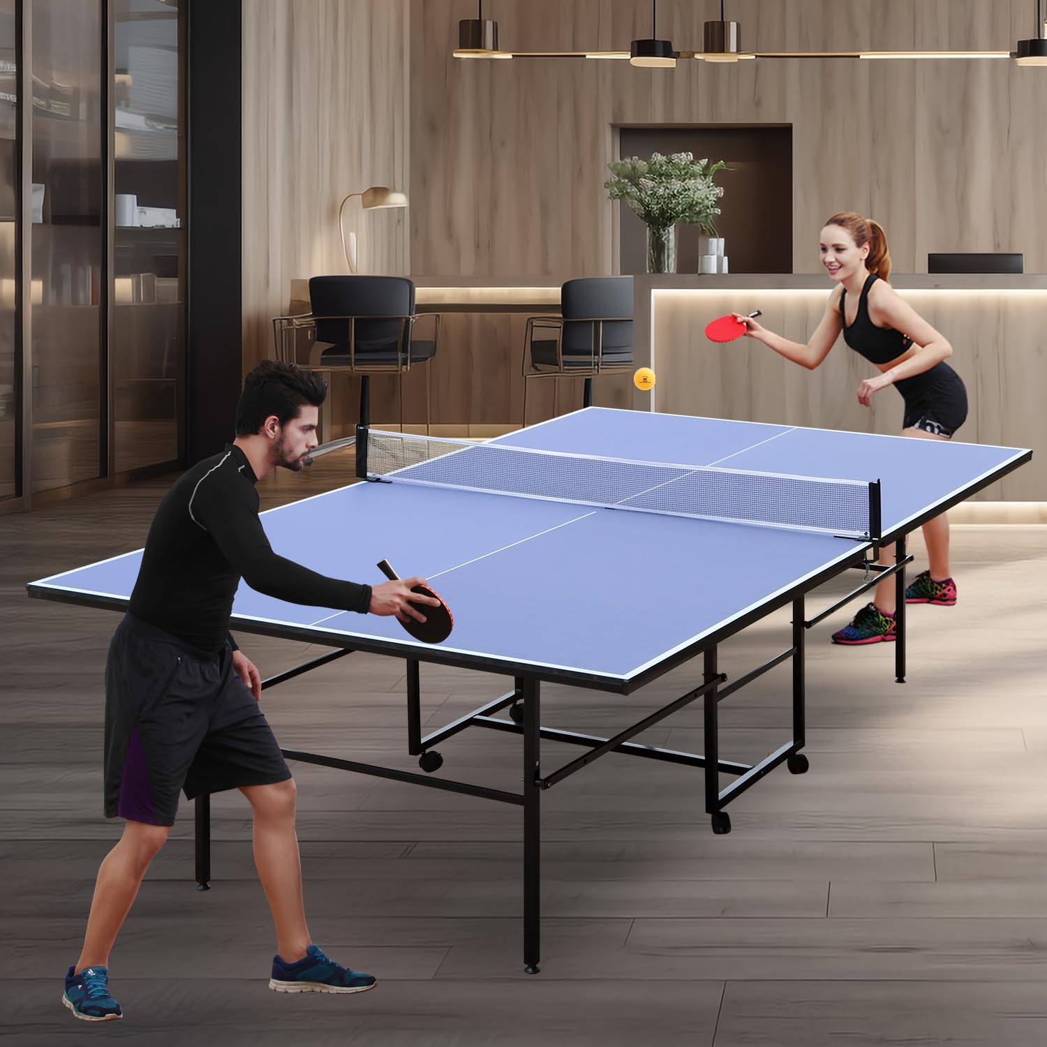 Portable Foldable Ping Pong Table Set with Net, 2 Paddles & 3 Balls - Weatherproof Indoor Outdoor Table Tennis for Backyard, Garage & Game Room Fun