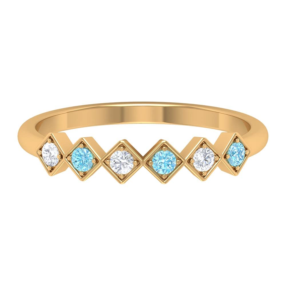 3/4 CT Aquamarine and Moissanite Ring - 14K Solid Gold Geometric Stackable Ring for Women | Perfect for Engagement, Wedding, Anniversary Gifts & Everyday Elegance