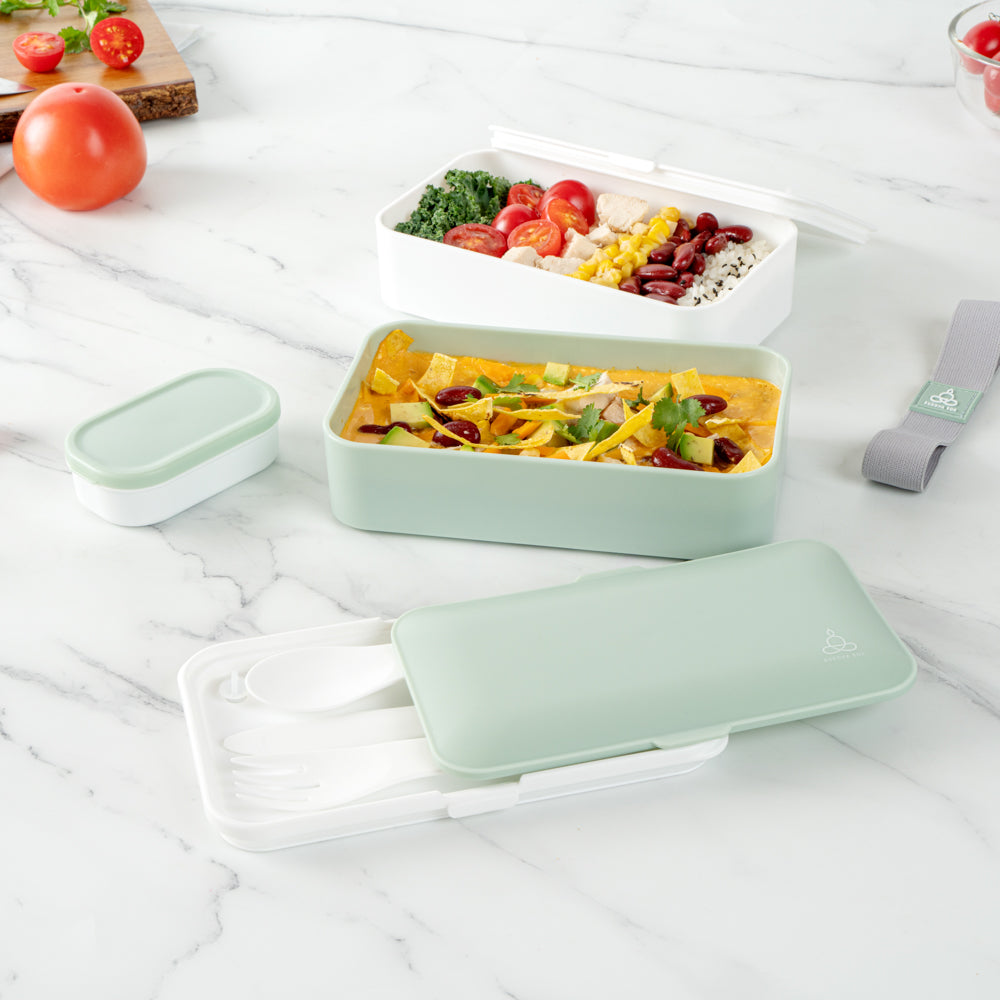 Bento Tek 41oz Eco-Friendly Buddha Lunch Box with Utensils & Sauce Cup - 7.25