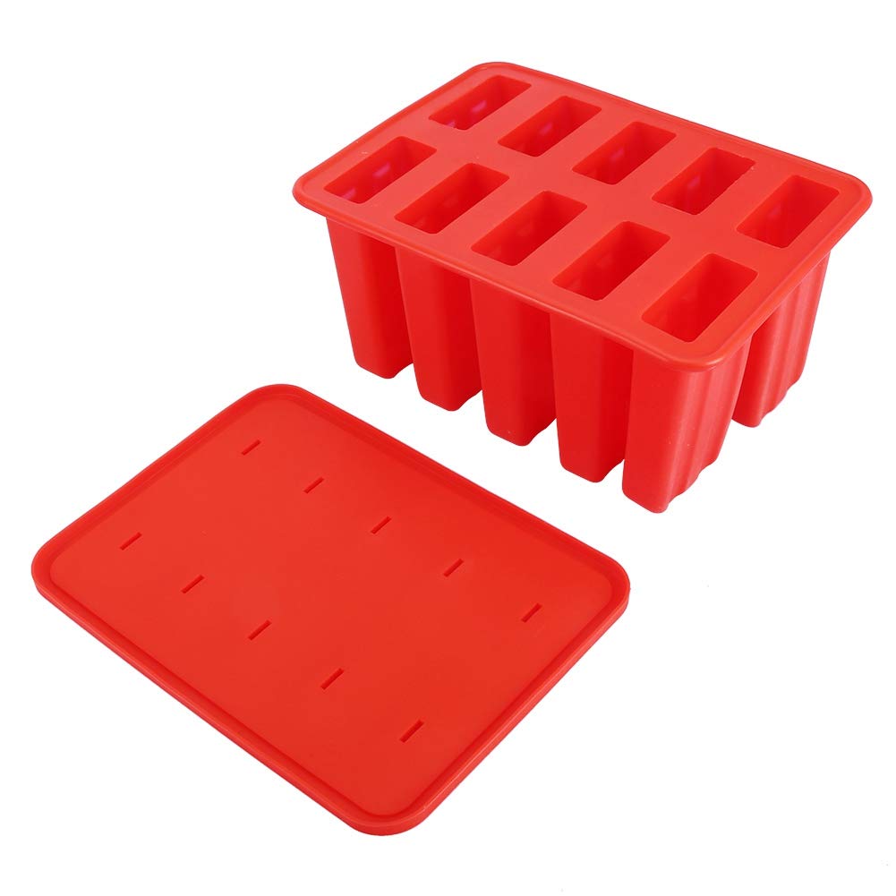 10-Cell Gel Ice Cream Maker with 50 Sticks (Red) - Perfect for Homemade Ice Cream, Summer Treats & Kids' Parties