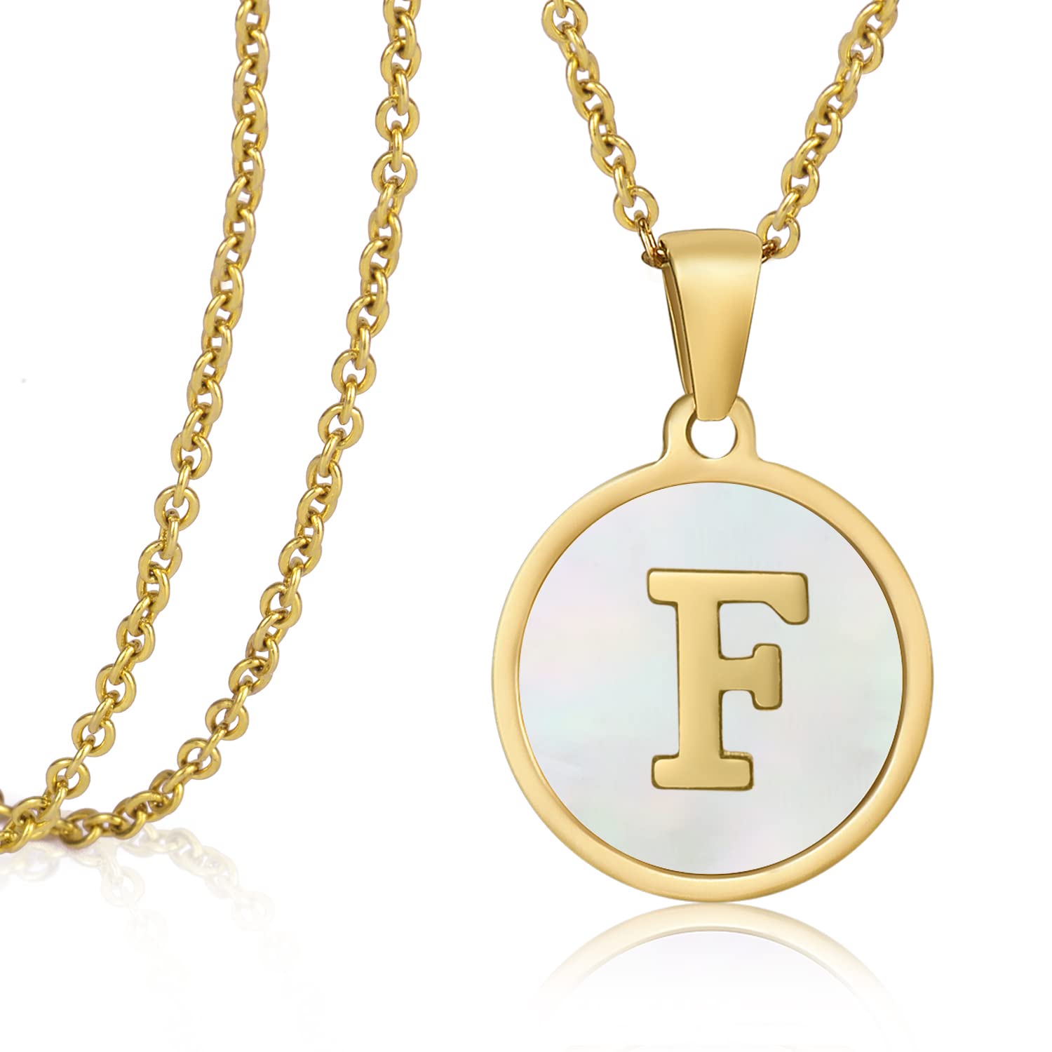Personalized Initial Necklaces for Women - 18K Gold, Silver & Rose Gold Shell Letter Necklace with Coin Pendant | Stainless Steel Layered Jewelry for Girls | Gift for Her, Birthday, Anniversary, Valentine's Day