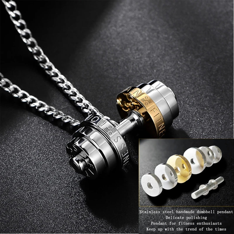 Stainless Steel Barbell Necklace for Men - Gym Jewelry & Couple Pendant - Durable Fashion Necklace for Workout Lovers & Gift Giving