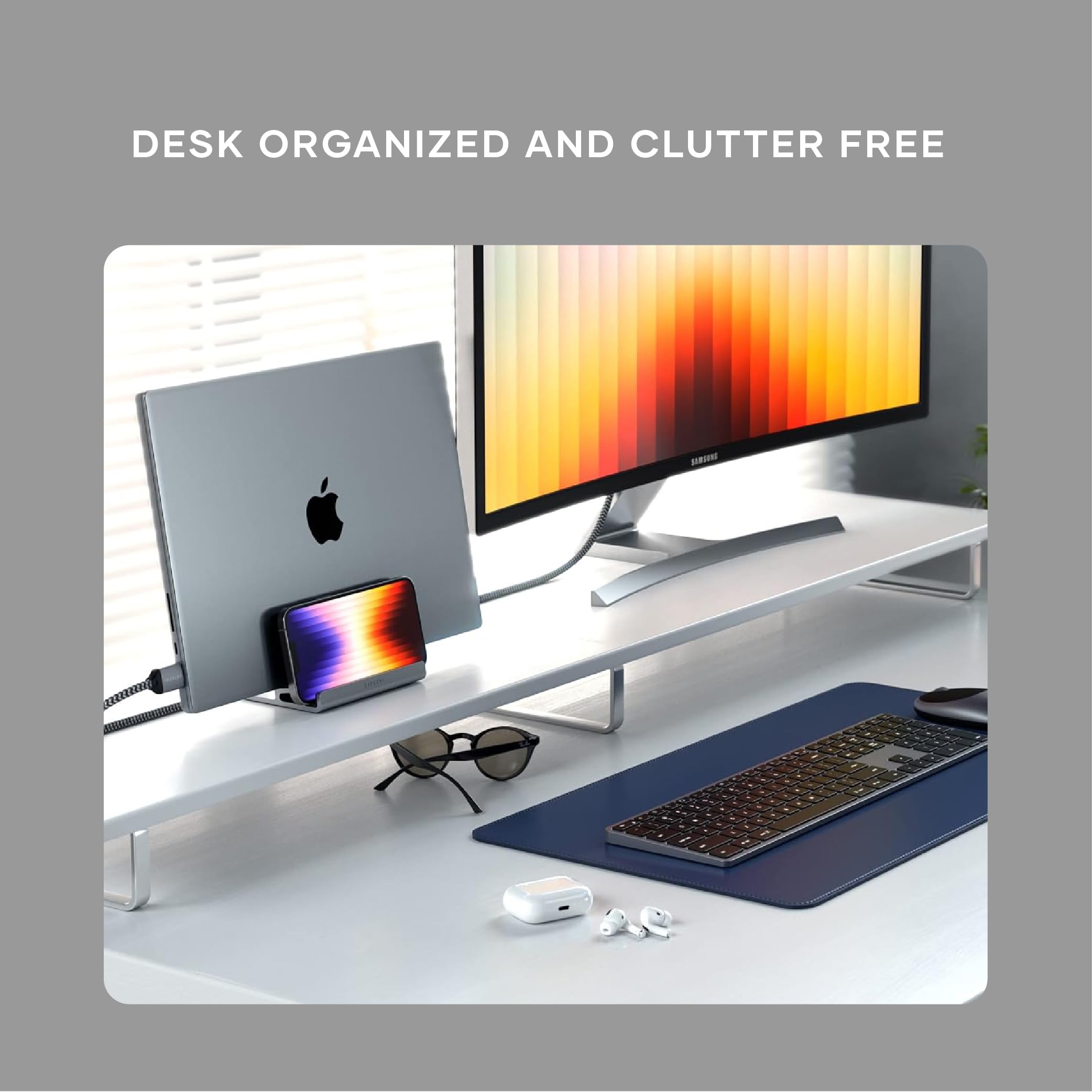 Satechi Dual Vertical Aluminum Stand for MacBook, iPad & iPhone - Universal Laptop & Tablet Holder for MacBook Pro/Air, iPad Pro/Air/Mini, iPhone 16/15/14/13/12 - Perfect for Home, Office & Workspace Organization