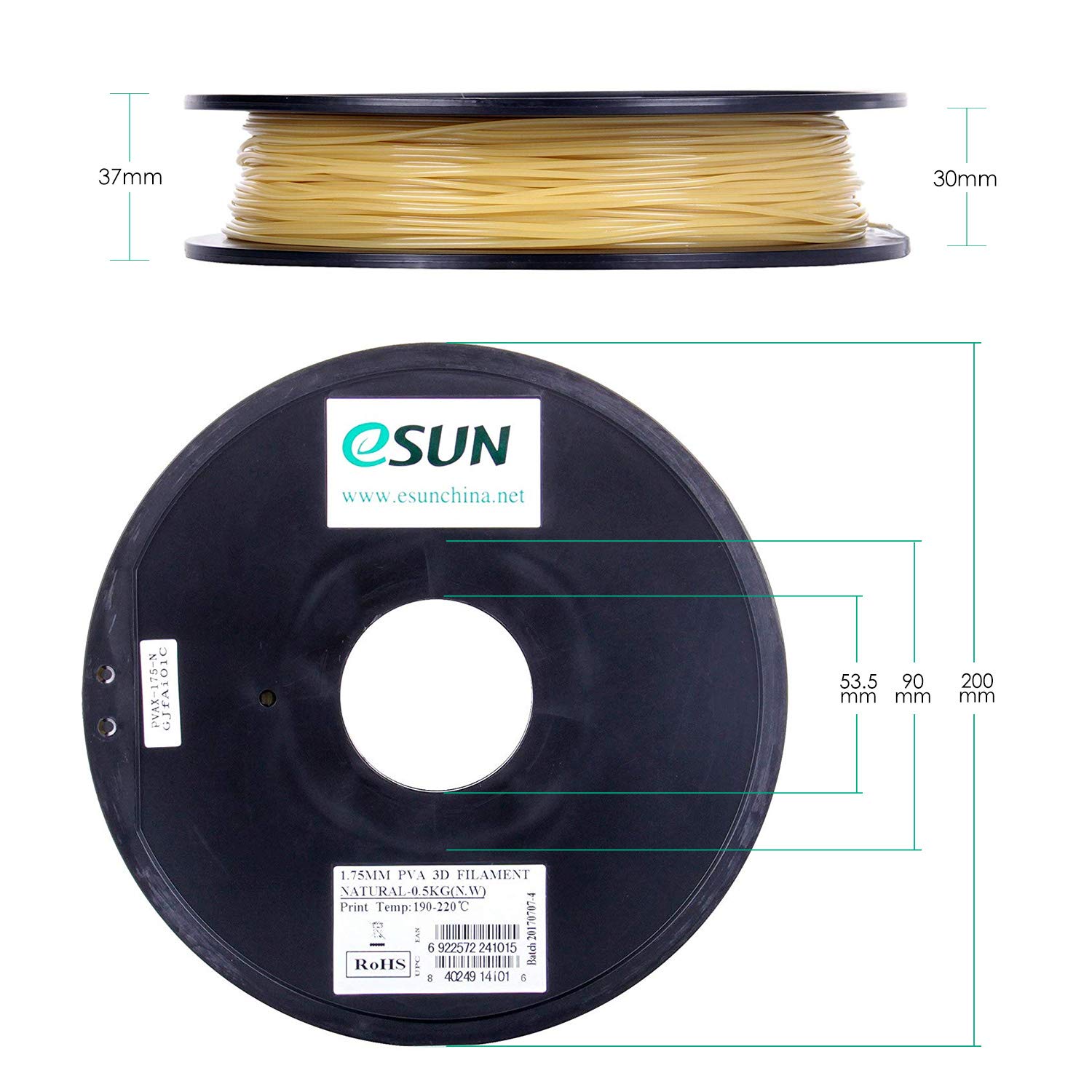 eSUN 1.75mm Water Soluble PVA 3D Printer Filament - High Precision +/-0.05mm, 0.5KG (1.1LB) Spool - Ideal Support Material for Dual Extrusion 3D Printing - Perfect for Complex Models, Dissolves Easily in Water