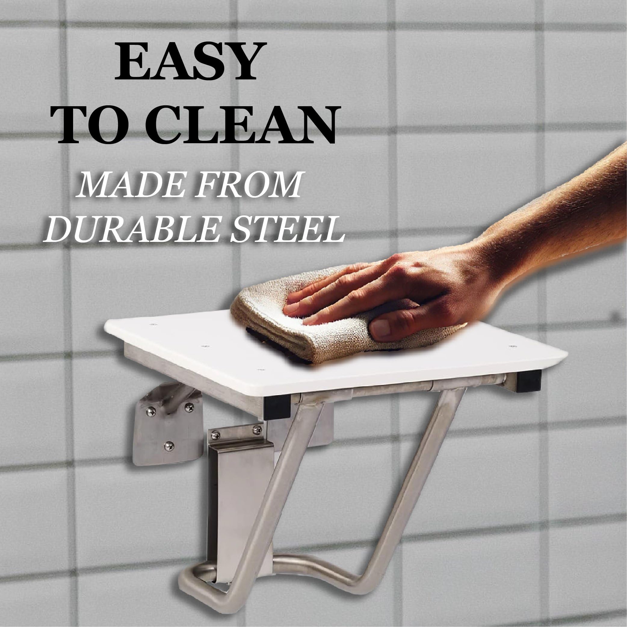 Foldable Shower Chair for Elderly & Disabled - ADA Compliant Wall Mounted Shower Seat with 400 lb Weight Capacity - High Density Polymer & 304 Stainless Steel Bath Chair (28