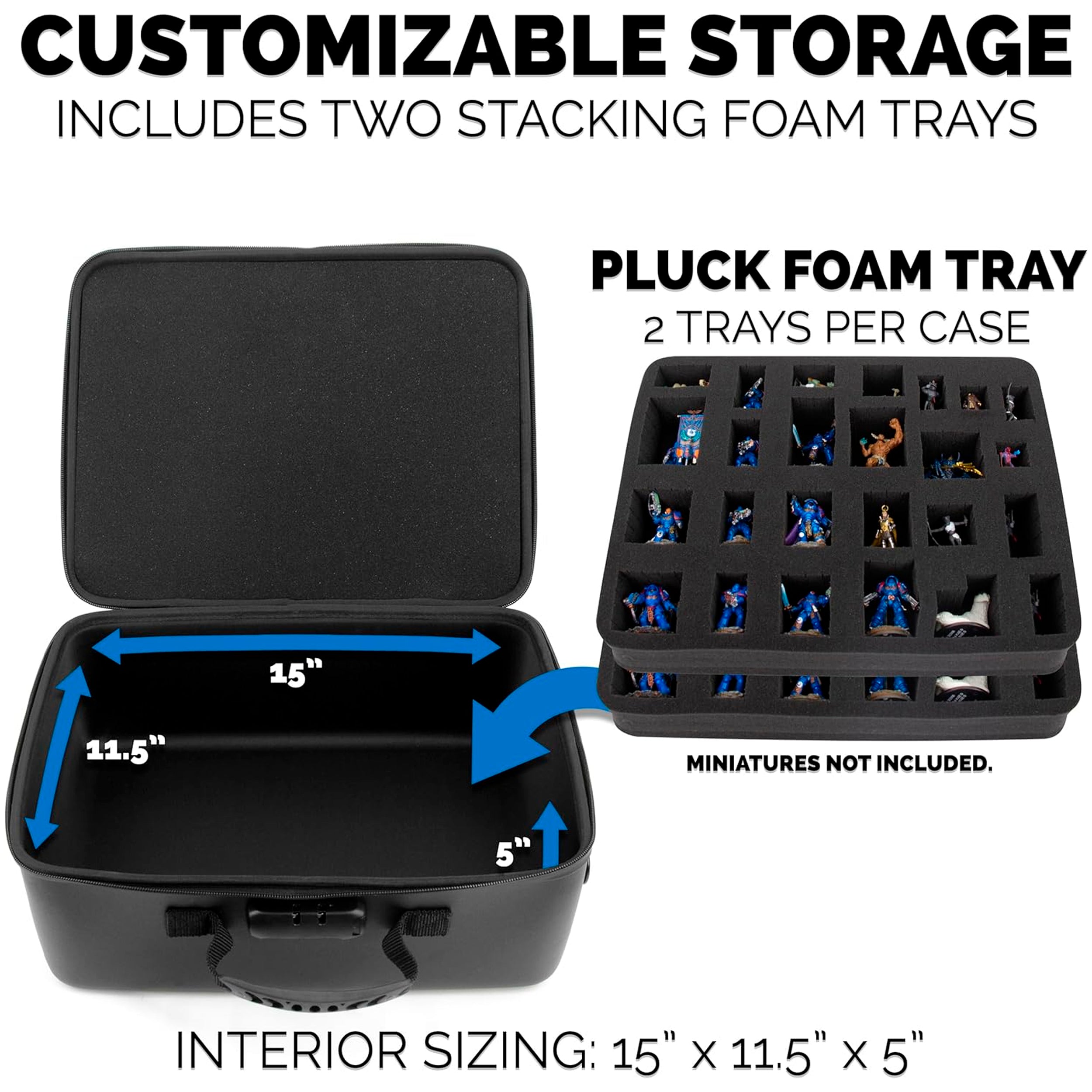 CASEMATIX Miniature Carrying Case - Customizable Mini Storage with 2 Pluck Foam Trays & Shoulder Strap for Tabletop RPG, Warhammer, D&D Miniatures - Perfect for Gaming, Travel & Organized Storage