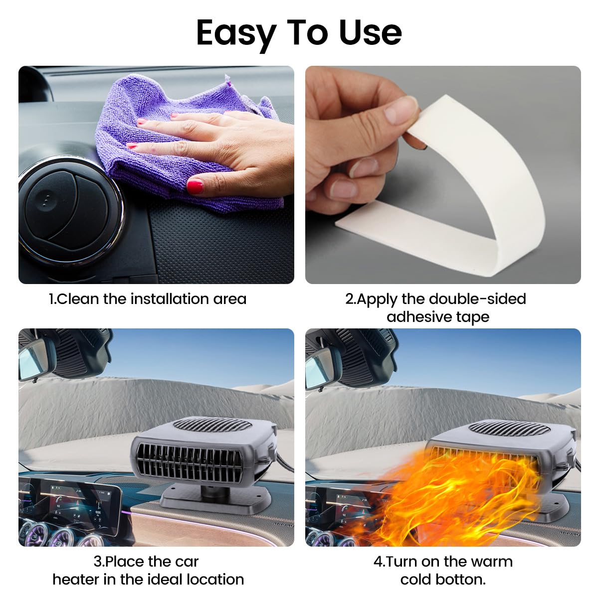 12V 200W Portable Car Heater with Fast Heating & Cooling - Dual Function Auto Fan for Defrosting & Defogging - Ideal for Winter Driving & Quick Temperature Control in Vehicles