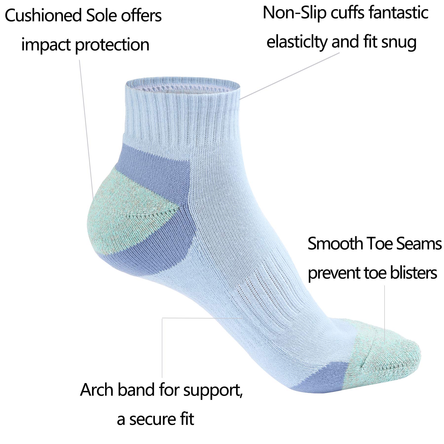 Hepsibah Women's Athletic Ankle Socks - 6 Pack Cotton Running Socks with Thick Cushion, Low Cut Sport Socks for Jogging, Gym & Everyday Comfort