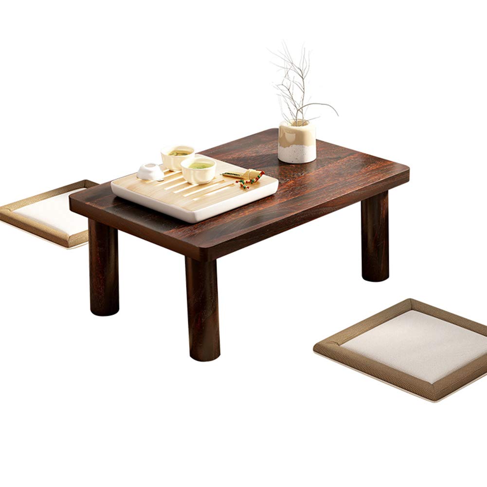 RR-YRL Solid Wood Rectangular Coffee Table - Asian Traditional Low Dining Table & Japanese Tea Table - Natural Brown Wooden Tatami Table for Living Room, Bedroom & Zen Decor